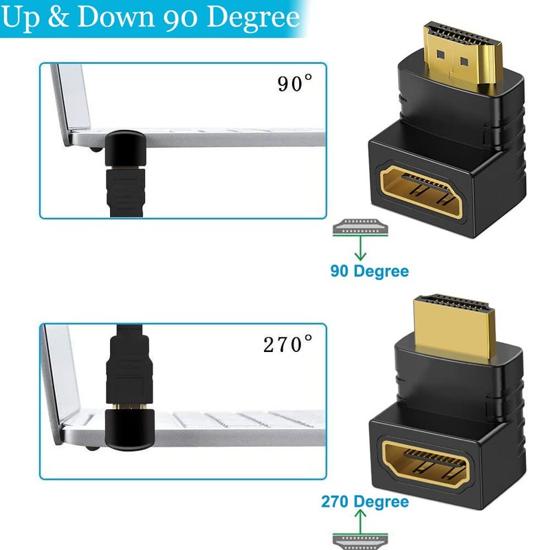 Warmstor 6 Pack HDMI 2.0 Male to Female Angled Adapter Left Right Up Down 90 270 Degree Right Angle HDMI Cable Connector Gold Plated 3D 4K Supported - Image 3